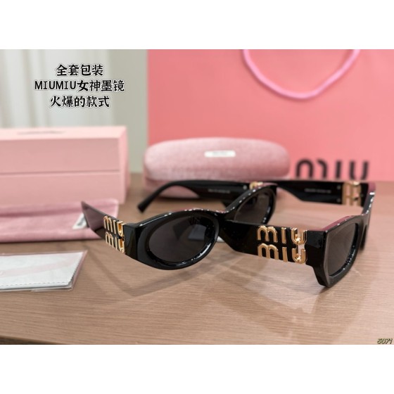 Miu Miu Black Cat-Eye Sunglasses with Gold Logo Temples